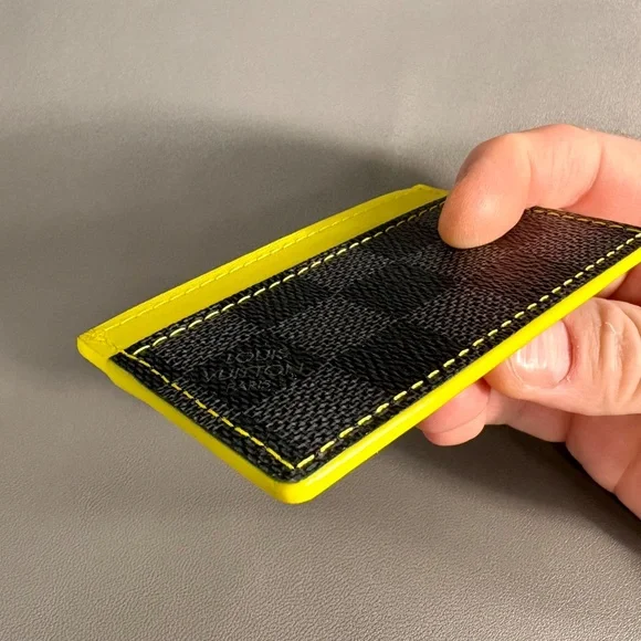 Upcycled LV Damier Graphite Canvas & Yellow Leather Card Case Holder - Picture 5 of 6